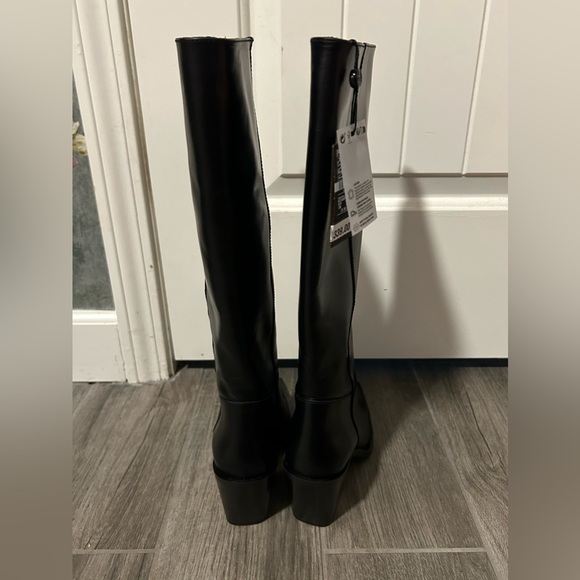 Zara x Massimo Dutti Women’s Leather Boots Square Toe Heels 38 NWT US 7.5 - Picture 3 of 9